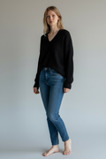Pull fin noir col V Nicole taille 38/40
