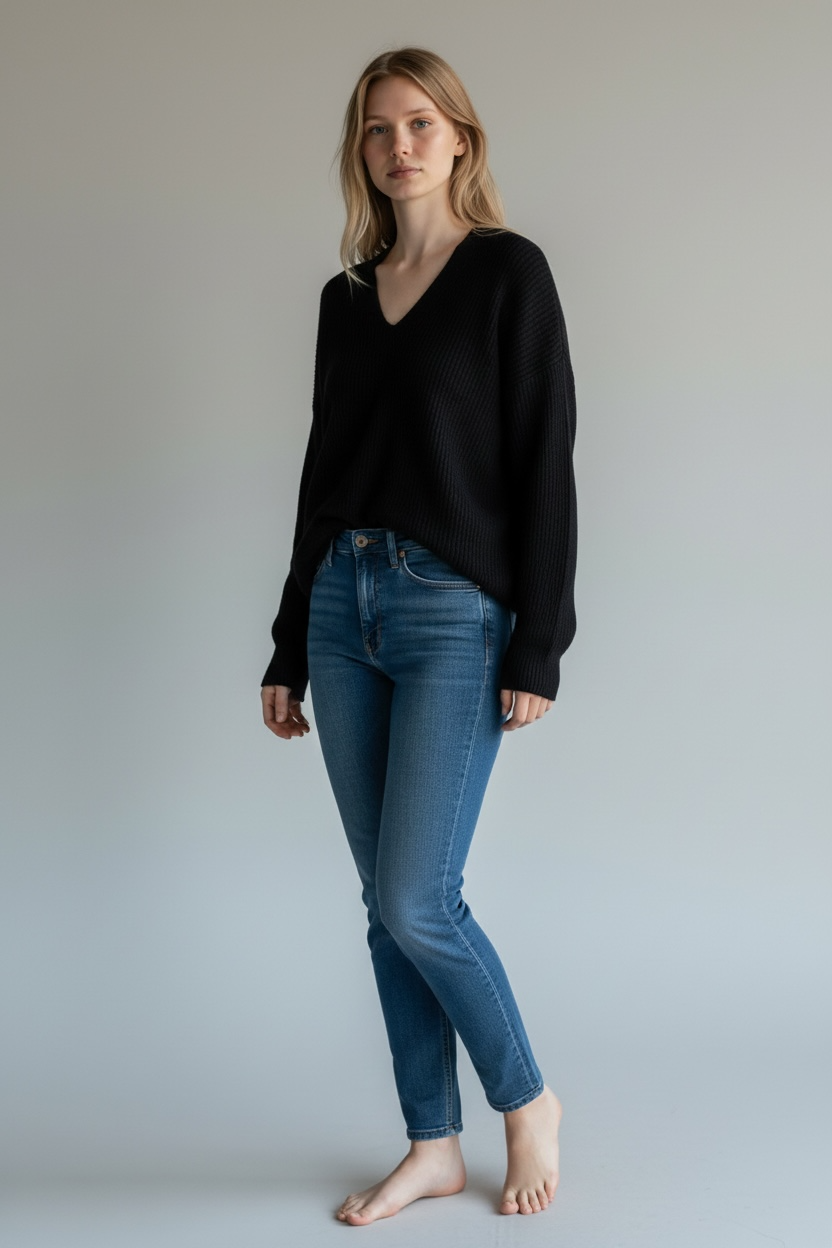 Pull fin noir col V Nicole taille 38/40