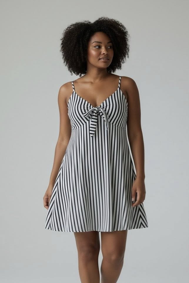 Robe d’été bretelles avec noeud rayé marine et blanc H&M taille 46