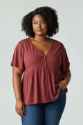Top corail manches courtes et boutons Kiabi taille 54/56