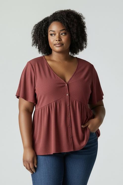 Top corail manches courtes et boutons Kiabi taille 54/56