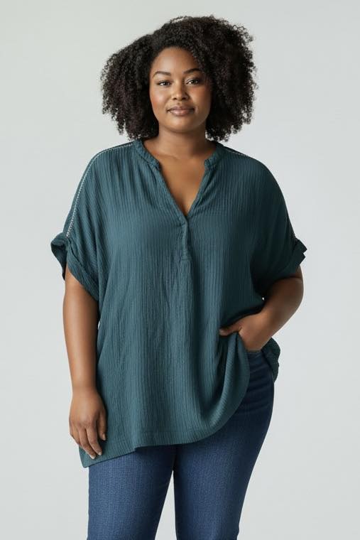 T-shirt ample manches courtes chauve souris bleu canard Kiabi taille 54/56