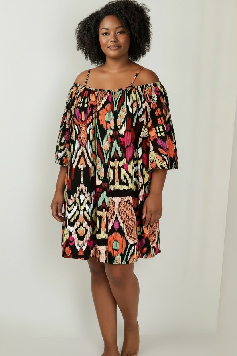 Robe d’été ample et fluide bretelles et manches courtes imprimé SHEIN taille 52