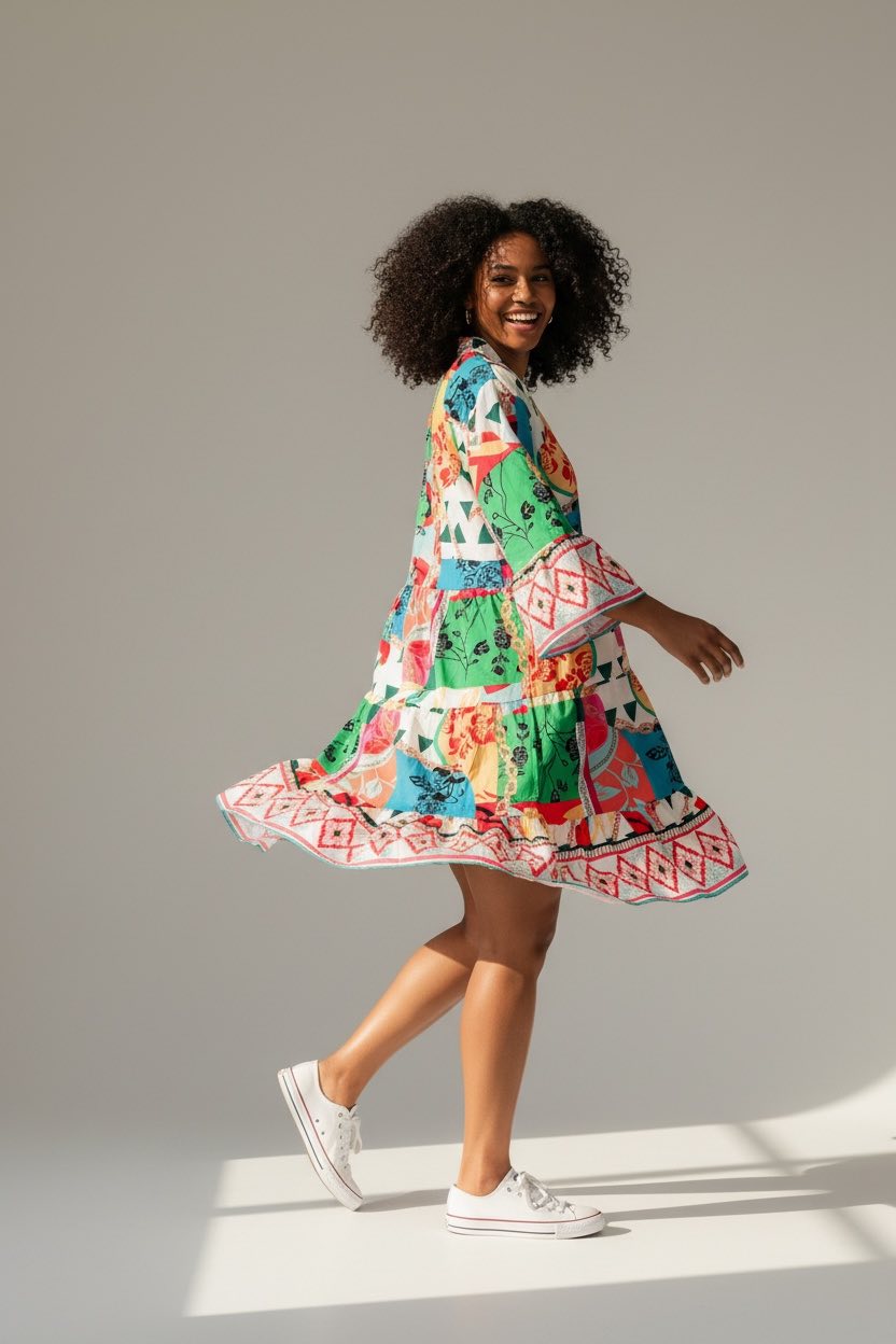 Robe ample et fluide manches 3/4 imprimé coloré SHEIN taille 54