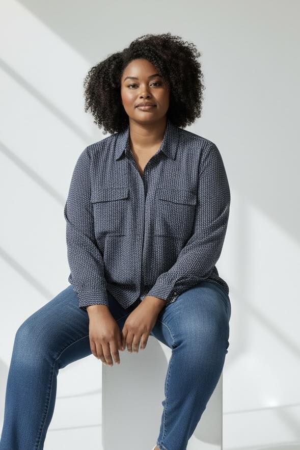 Blouse mousseline manches longues imprimé bleu Modavista taille 54