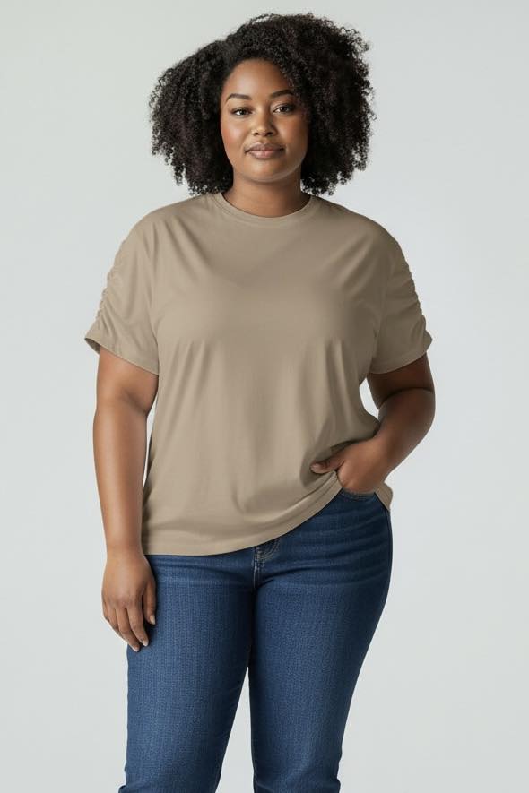 T-shirt beige manches courtes froncées Kiabi taille 50/52