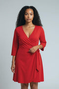 Robe rouge manches 3/4 effet portefeuille MS Mode taille 54
