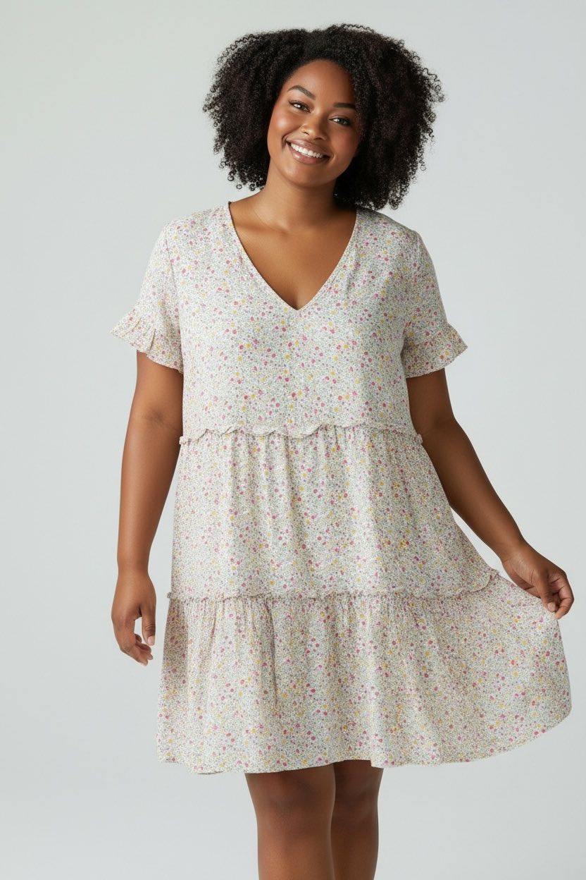 Robe d’été manches courtes motif fleuri Kiabi taille 46