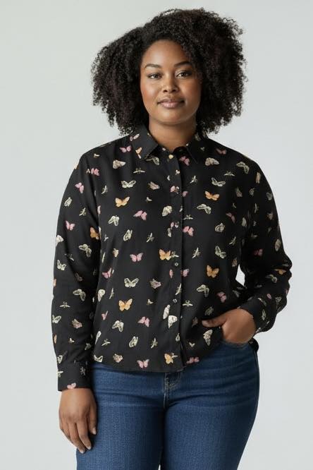 Blouse manches longues noir motif papillon H&M taille 52