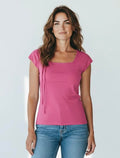 T-shirt manches courtes rose col rond avec lien Spilan taille 38