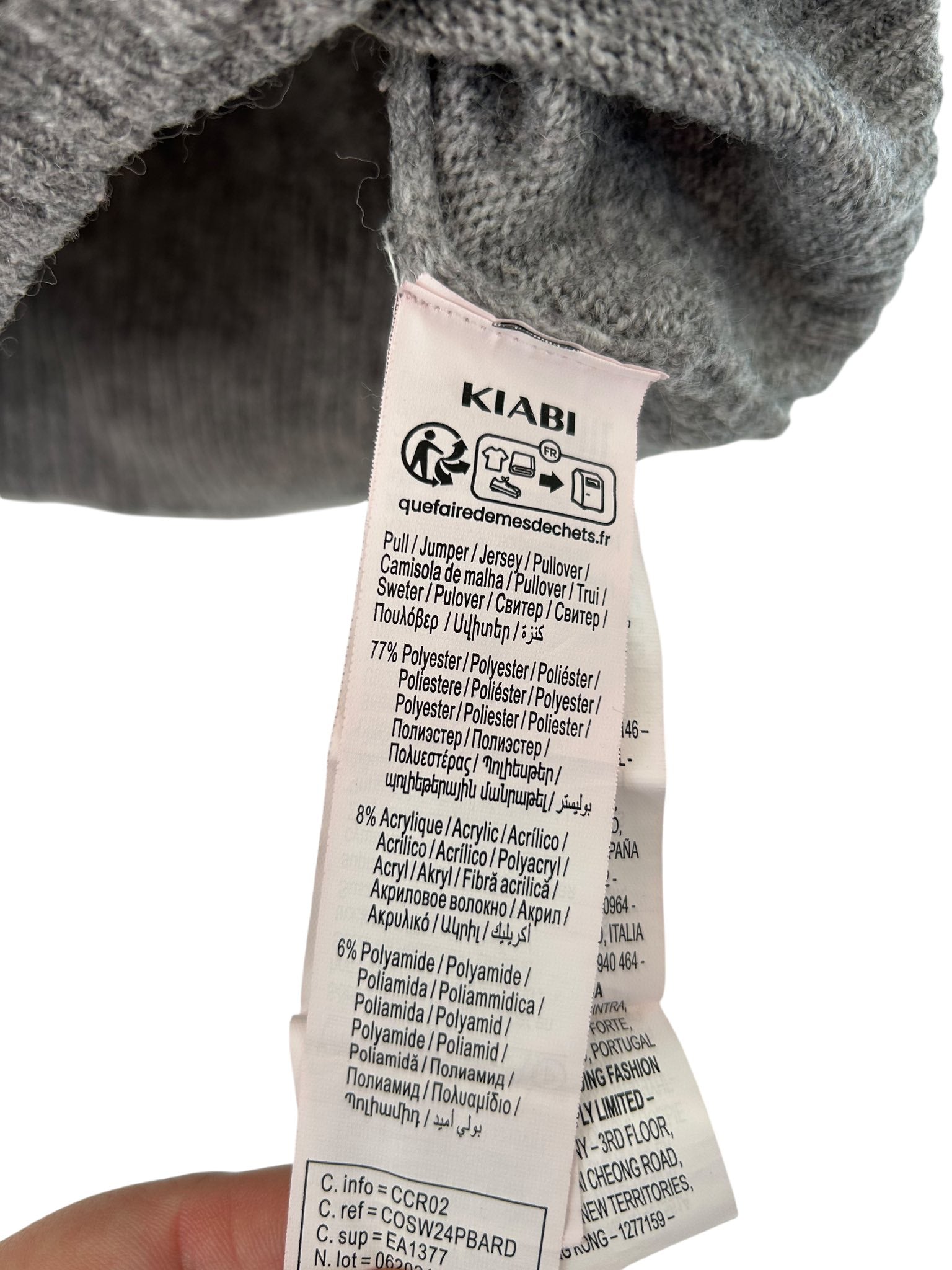 Pull grand col gris Kiabi taille 46/48