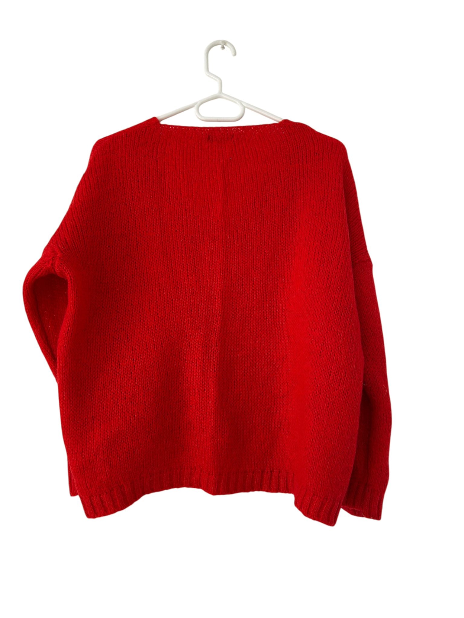 Pull mailles col V oversize rouge Why Not taille 44/46