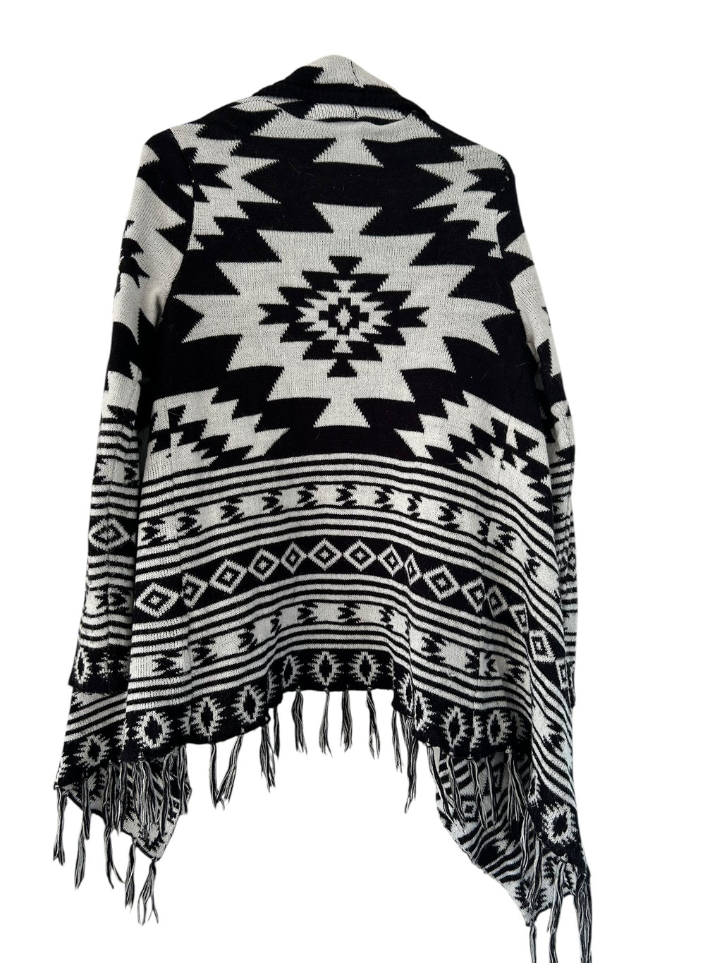 Gilet long à franges asymétrique à motifs noir et blanc H&M taille XS