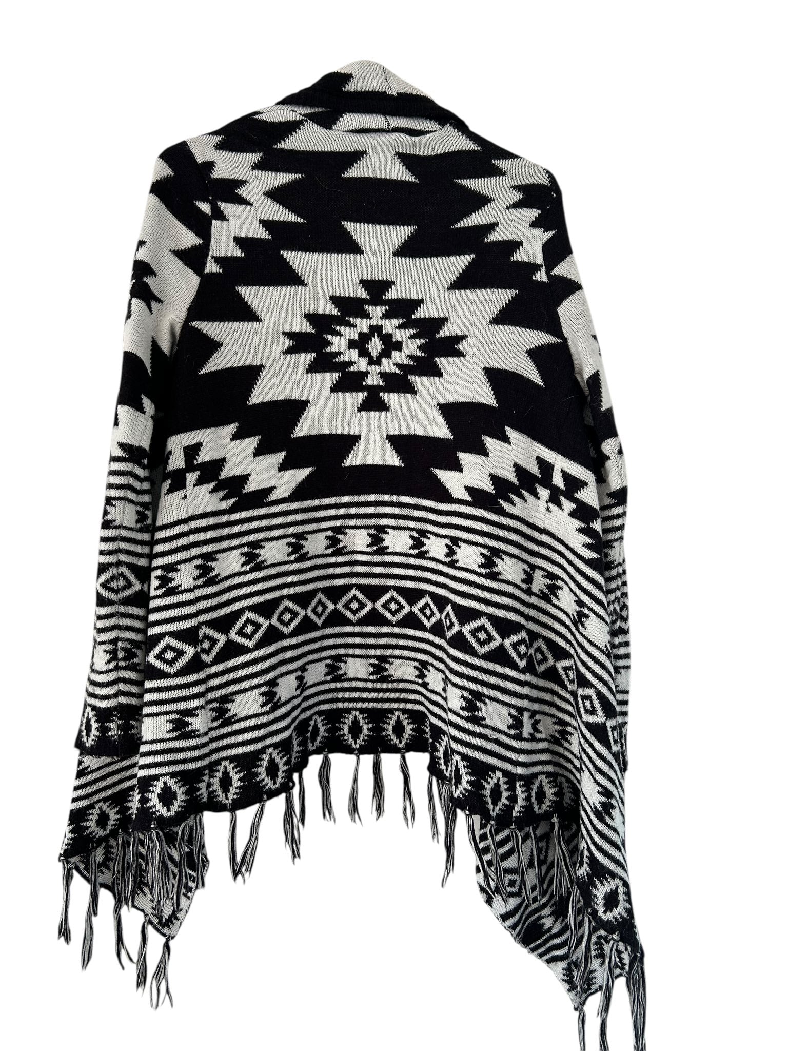 Gilet long à franges asymétrique à motifs noir et blanc H&M taille XS