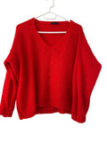 Pull mailles col V oversize rouge Why Not taille 44/46