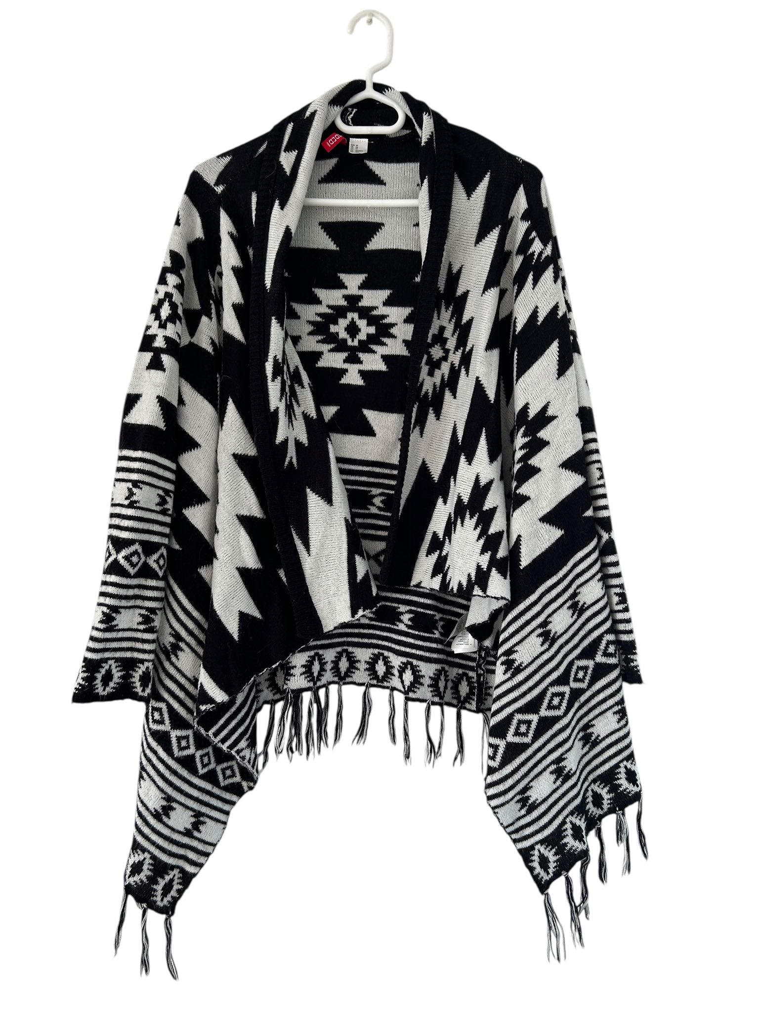 Gilet long à franges asymétrique à motifs noir et blanc H&M taille XS