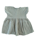 Robe manches courtes gaz de coton vert à pois doré taille 5 ans