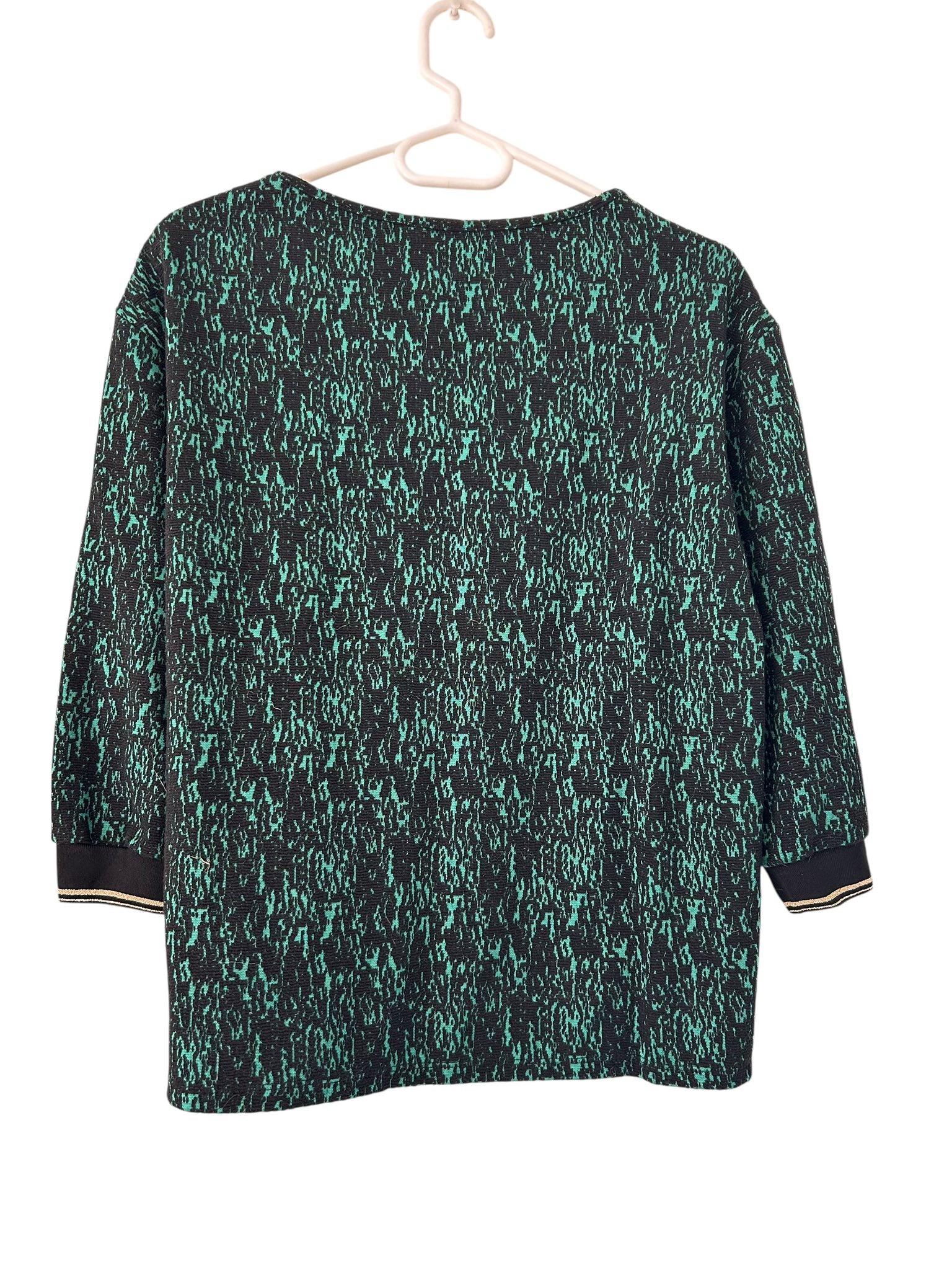 Pull fin manches 3/4 col rond à motifs noir et vert Promod taille 38/40