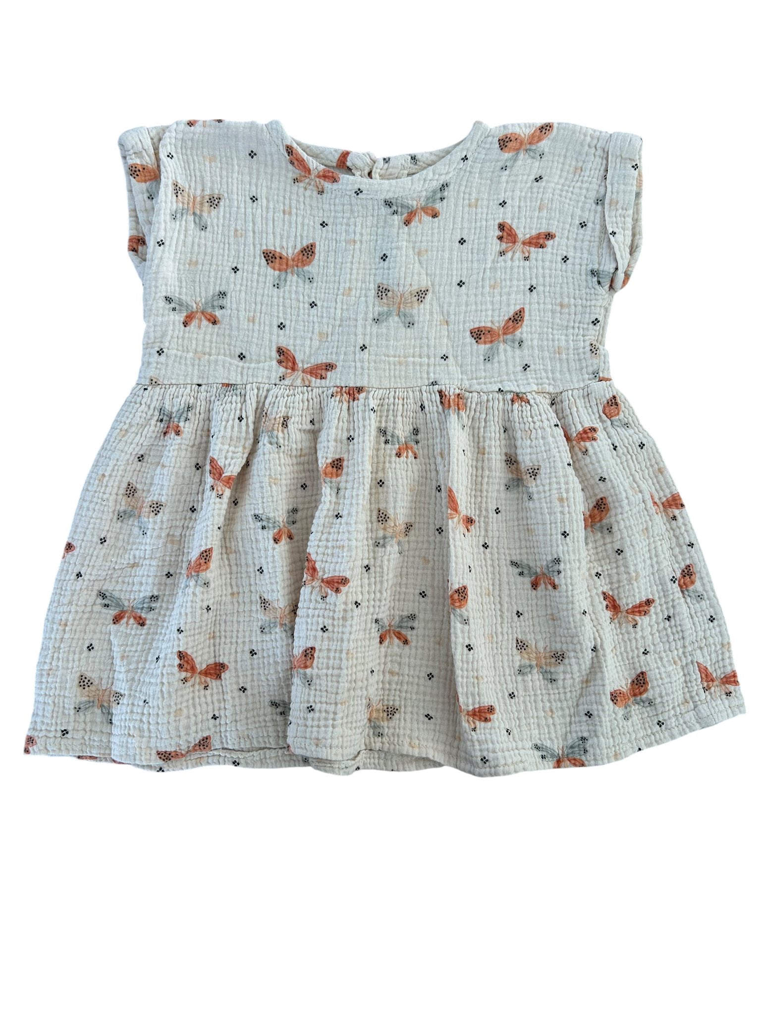 Robe manches courtes gaz de coton imprimé papillon taille 5 ans