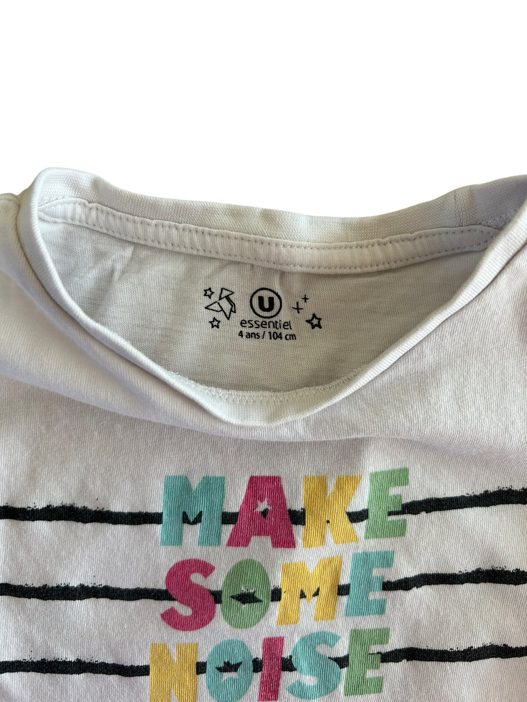 T-shirt manches courtes blanc "make some noise" U Essentiel 4 ans