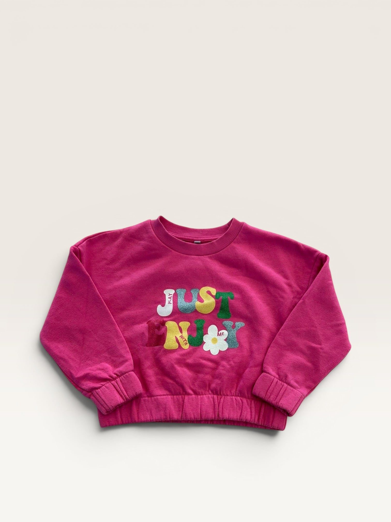 Pull manches longue fuchsia et message coloré taille 3 ans