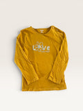 T-shirt manches longues jaune moutarde "love" pailleté Kiabi taille 36 mois