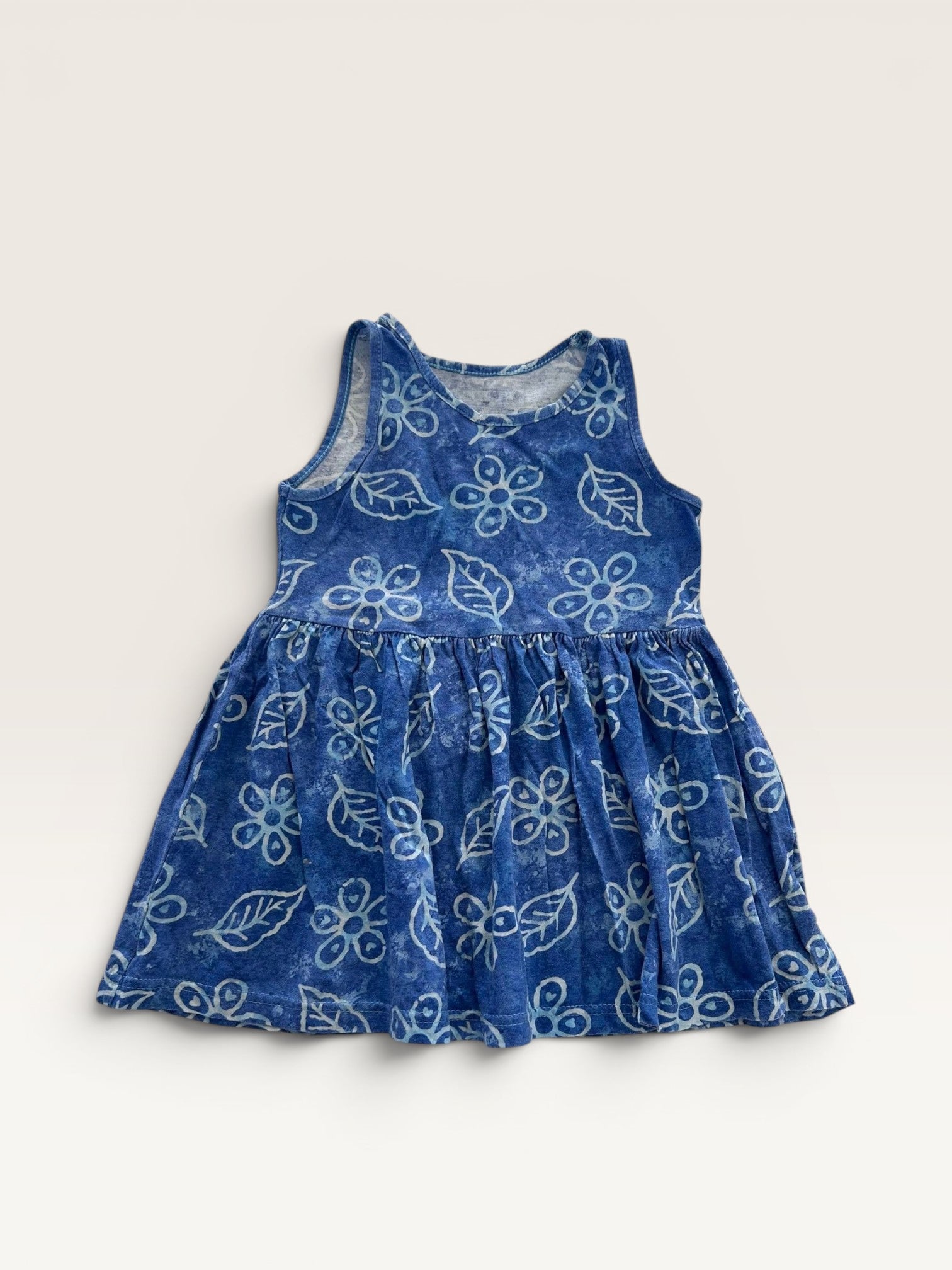 Robe d'été bleue motifs fleurs et feuilles - taille 4 ans