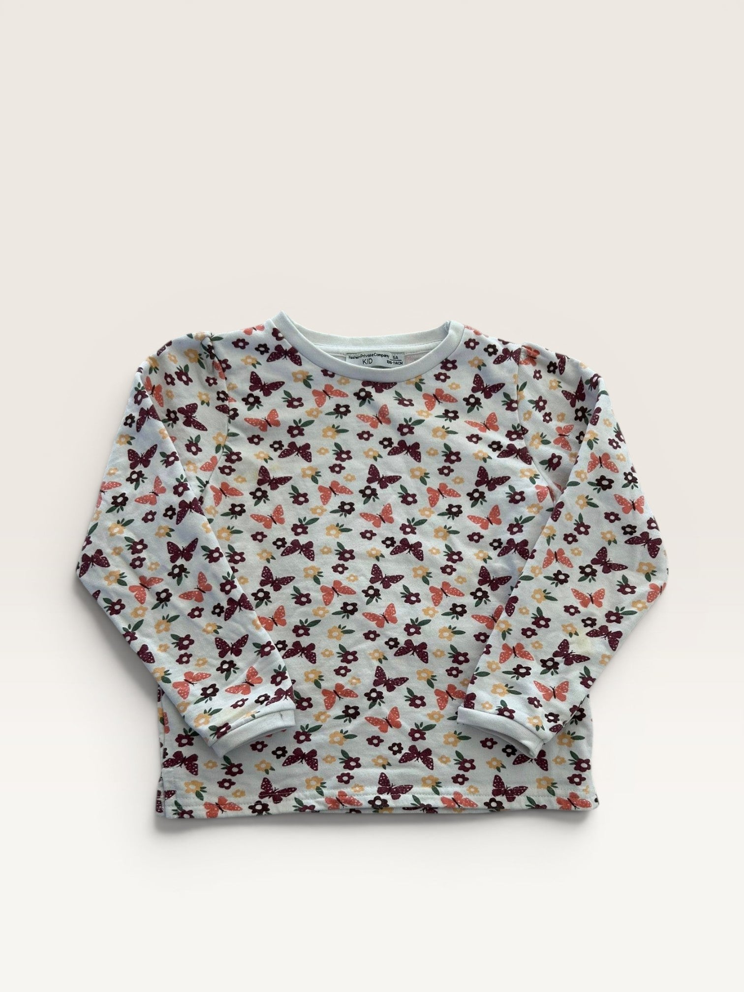 Pull fin manches longues motifs fleurs et papillons FPC Kid - taille 5 ans