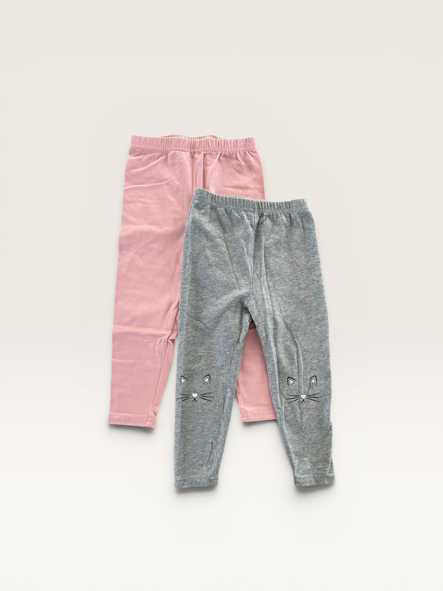 Lot de 2 leggings longs rose et gris motif chat Cozy Club taille 18/24 mois