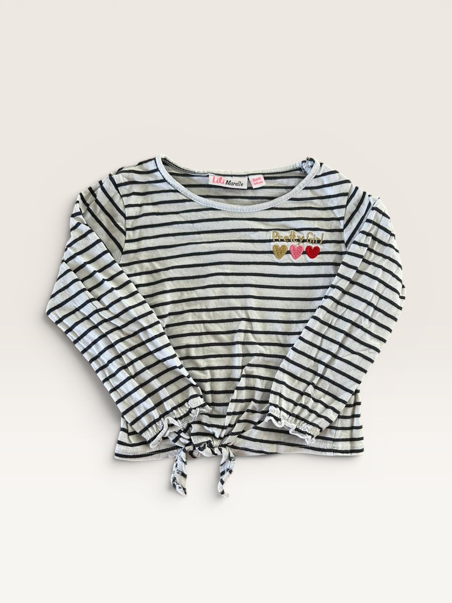 T-shirt manches longues marinière avec noeud et motif coeur Lili Marelle taille 3 ans