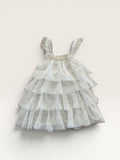 Robe de cérémonie blanche motif étoiles dorées avec tulle et volants Orchestra taille 18 mois