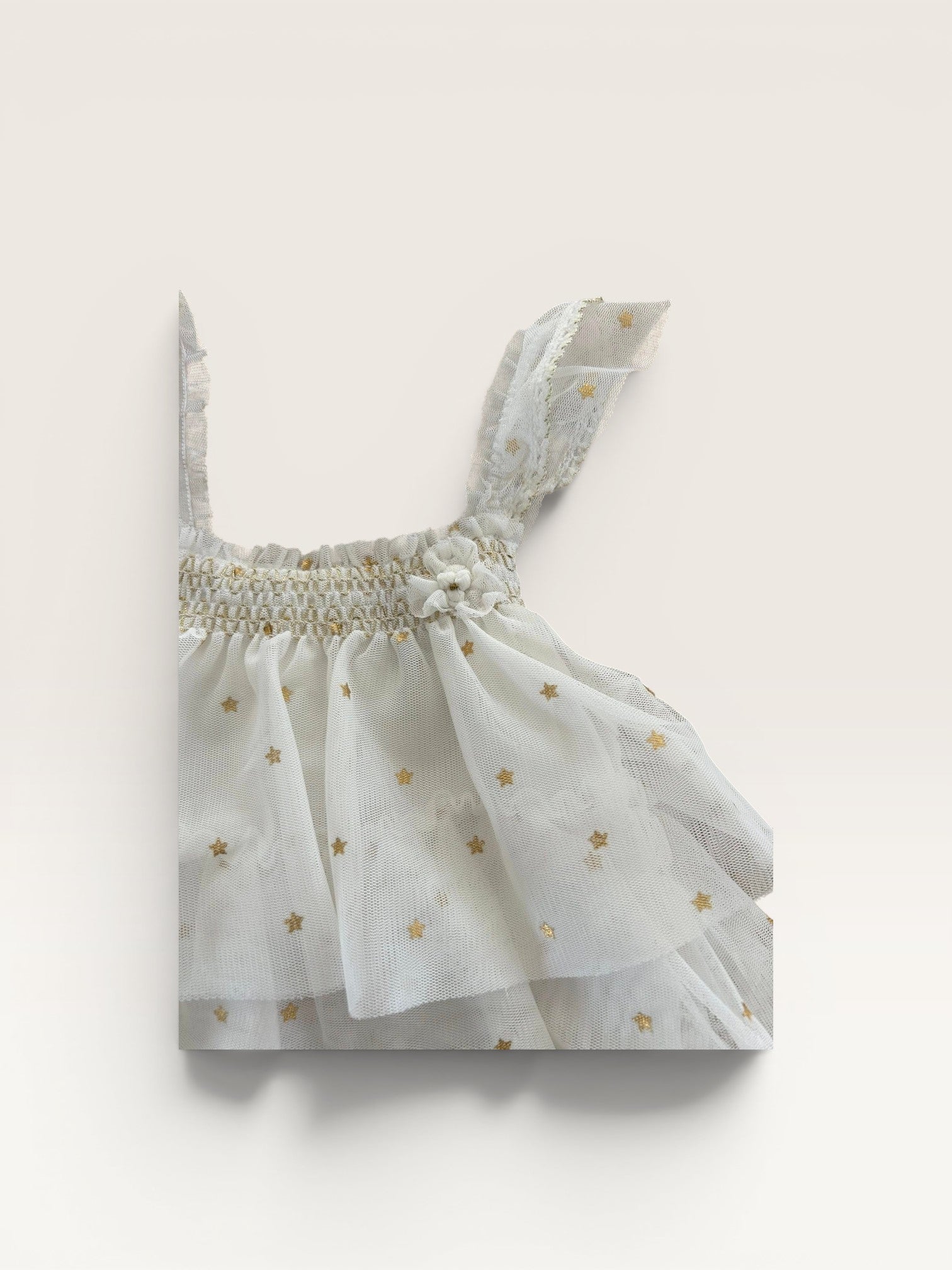 Robe de cérémonie blanche motif étoiles dorées avec tulle et volants Orchestra taille 18 mois