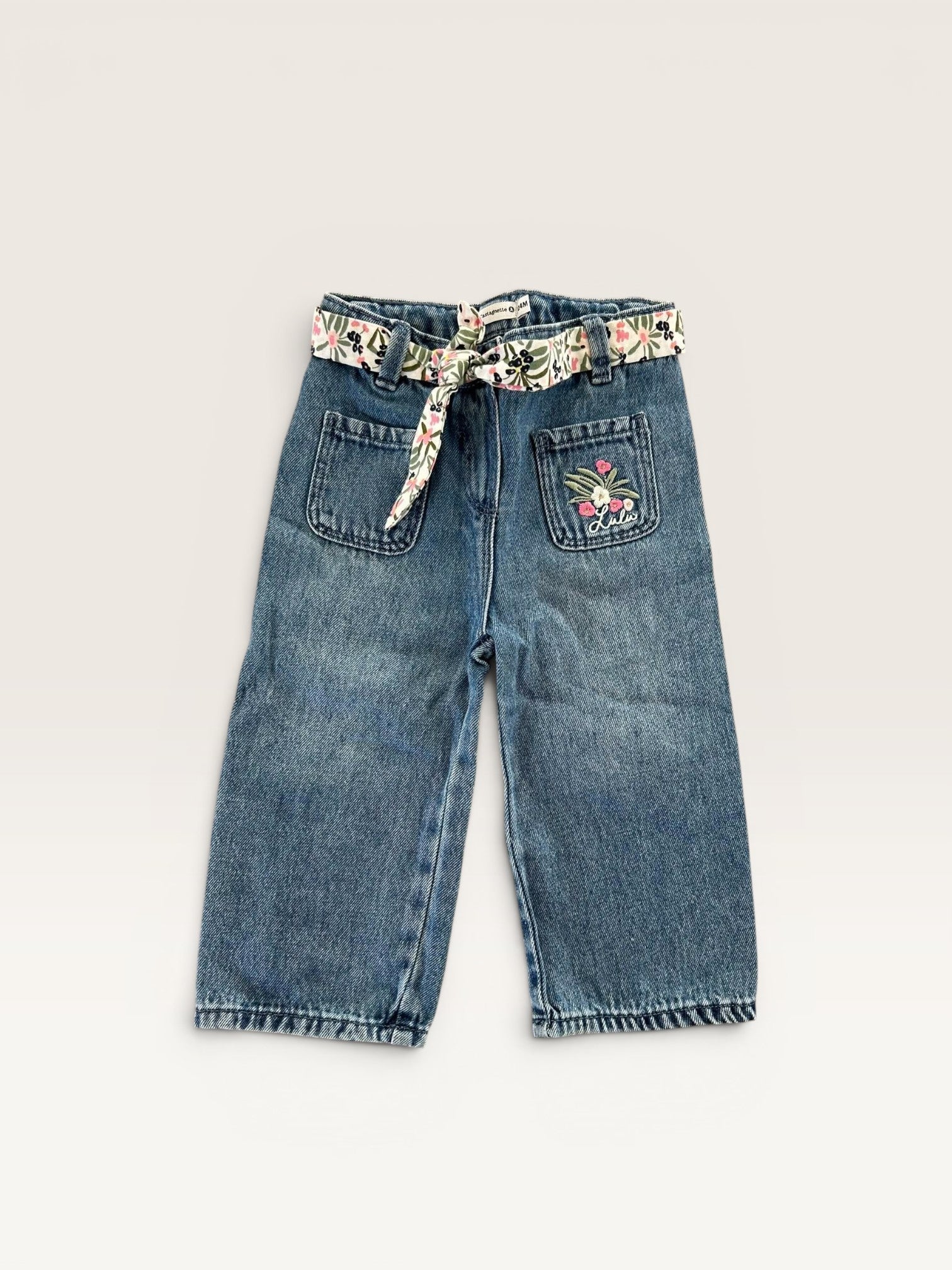 Jean large avec ceinture fleurie Lulu Castagnette taille 24 mois