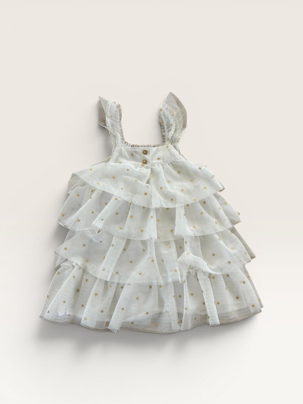 Robe de cérémonie blanche motif étoiles dorées avec tulle et volants Orchestra taille 18 mois
