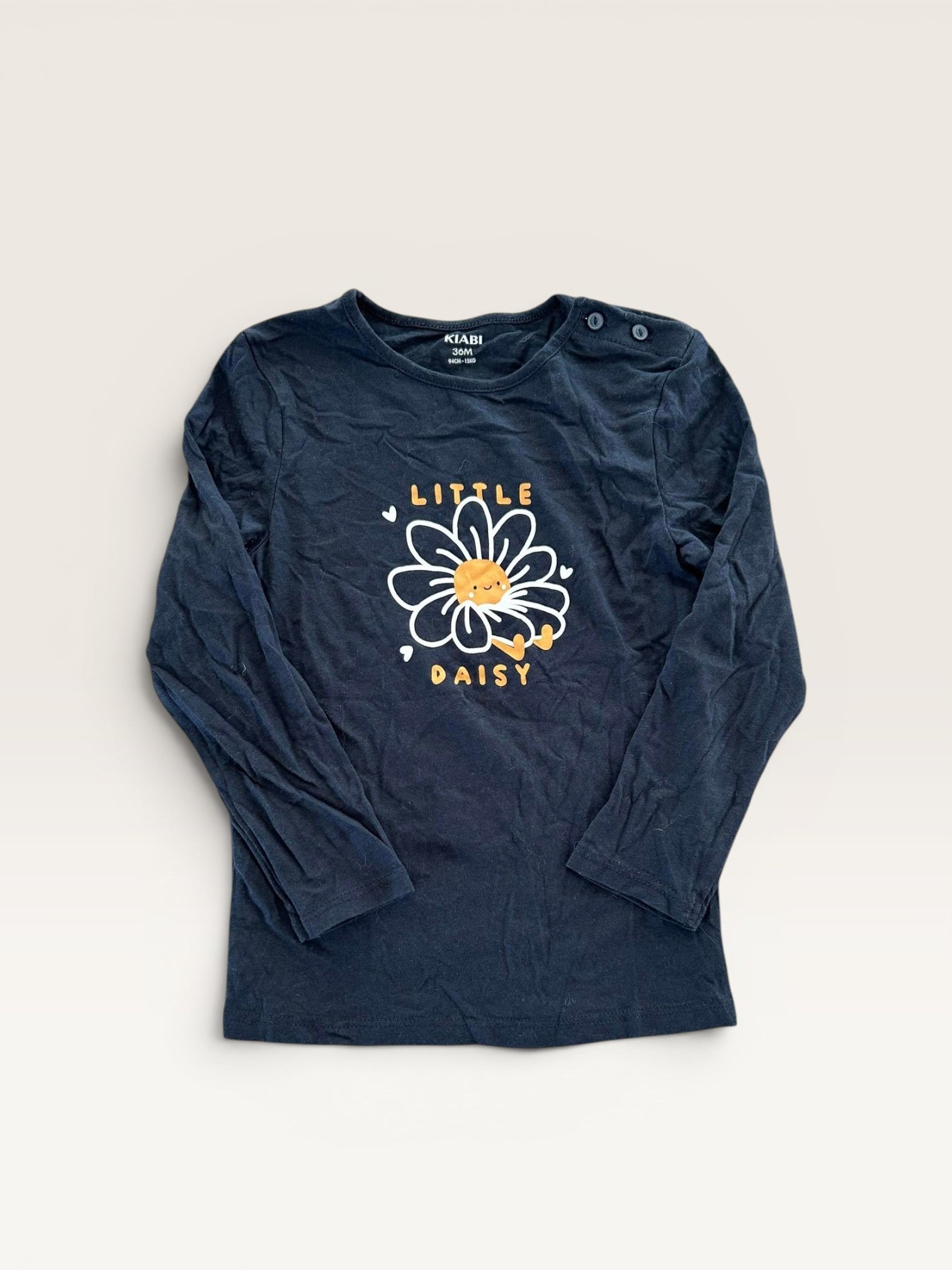 T-shirt manches longues bleu marine motif fleur Kiabi taille 36 mois