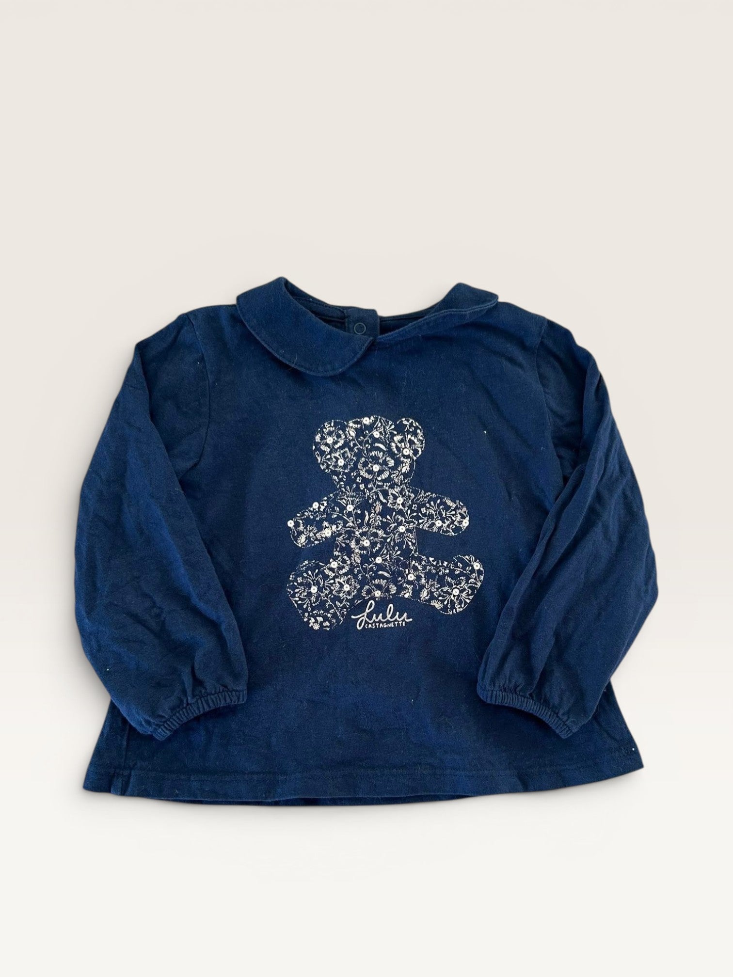 T-shirt manches longues col claudine motif ours doré Lulu Castagnette taille 24 mois