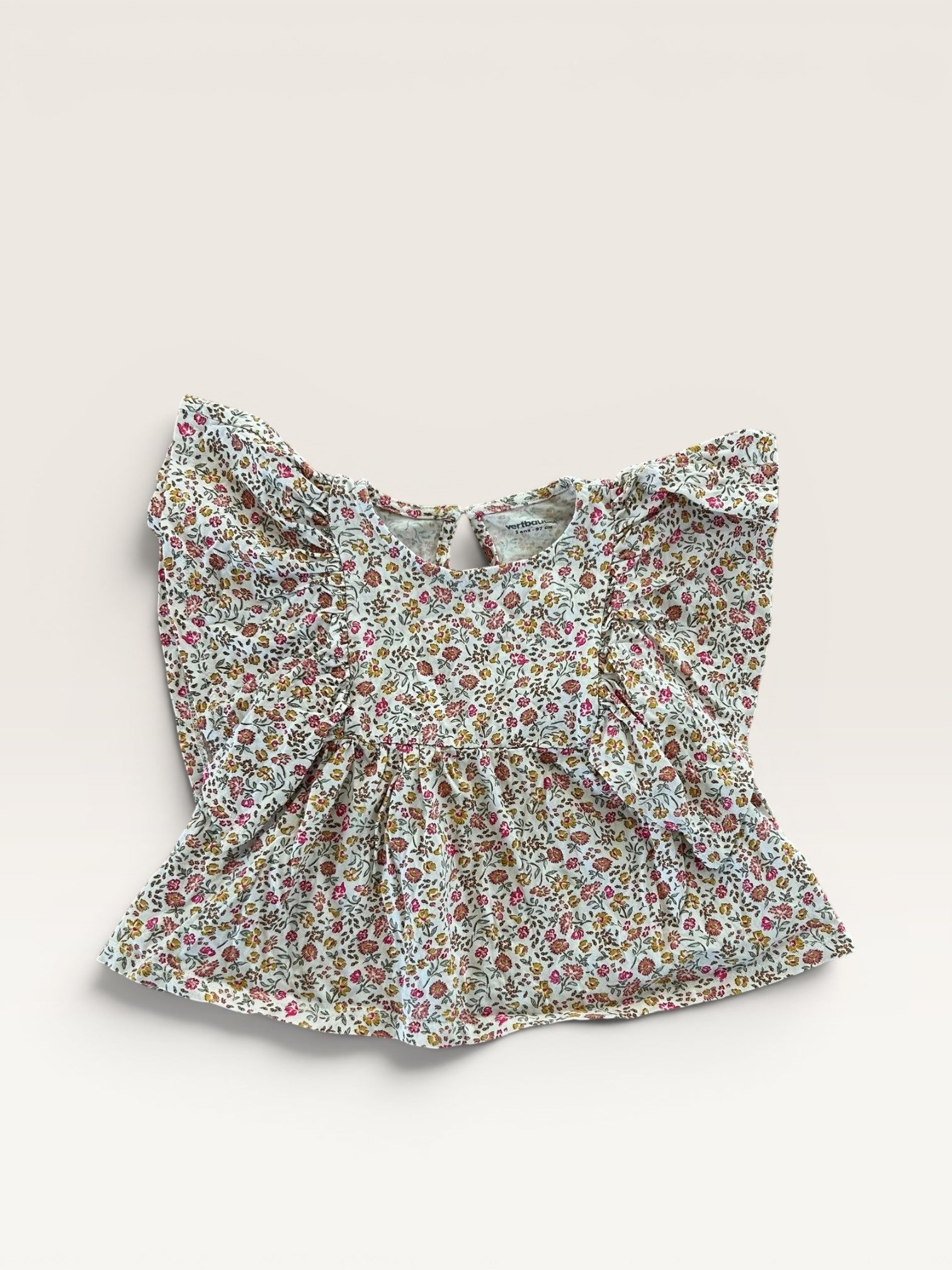 Top fleuri manches courtes volantes Vertbaudet taille 3 ans