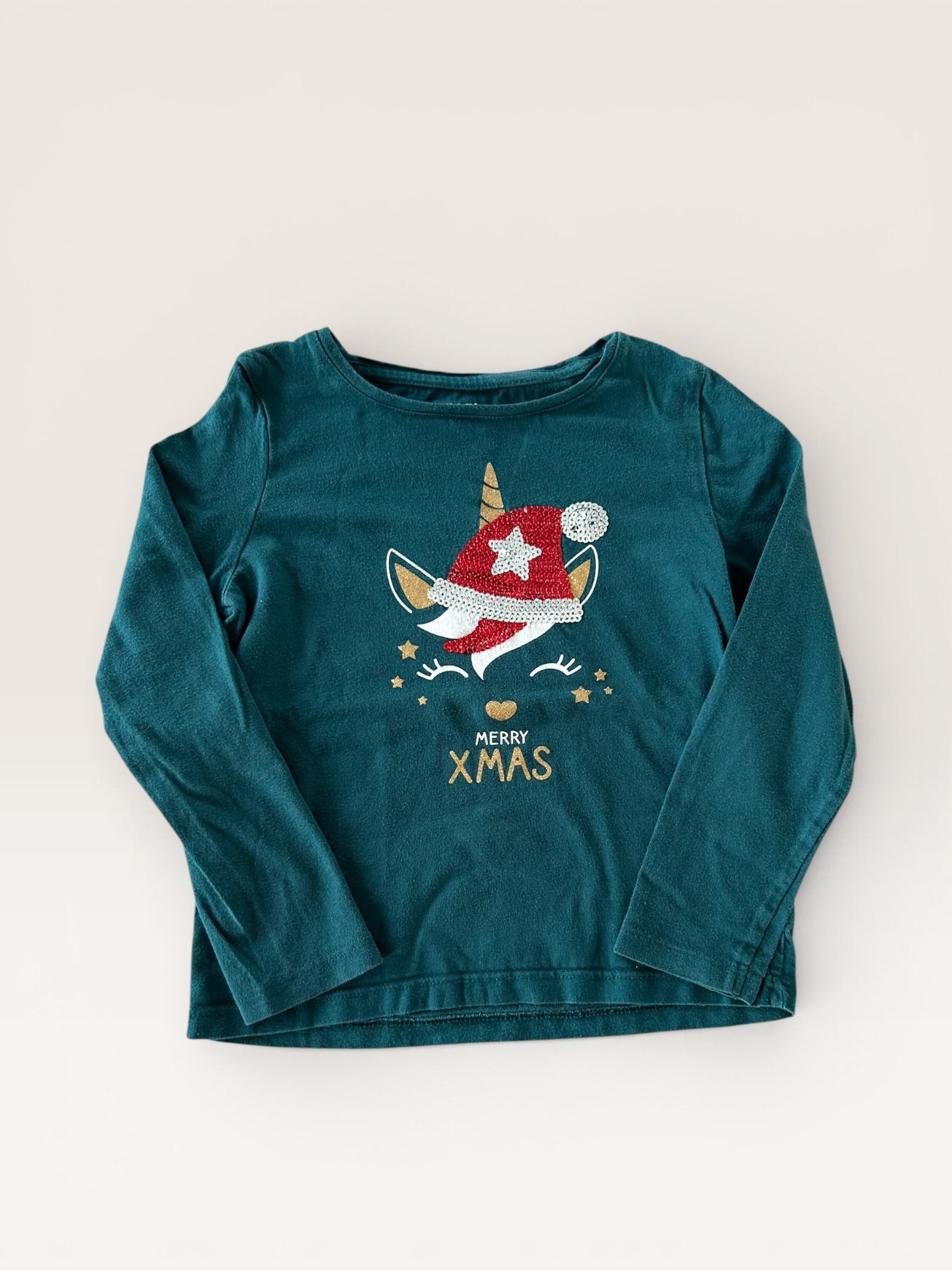 T-shirt manches longues licorne de Noel à sequins Kiabi taille 4 ans