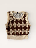 Top court sans manches à carreaux marron et beige Shein taille S/36