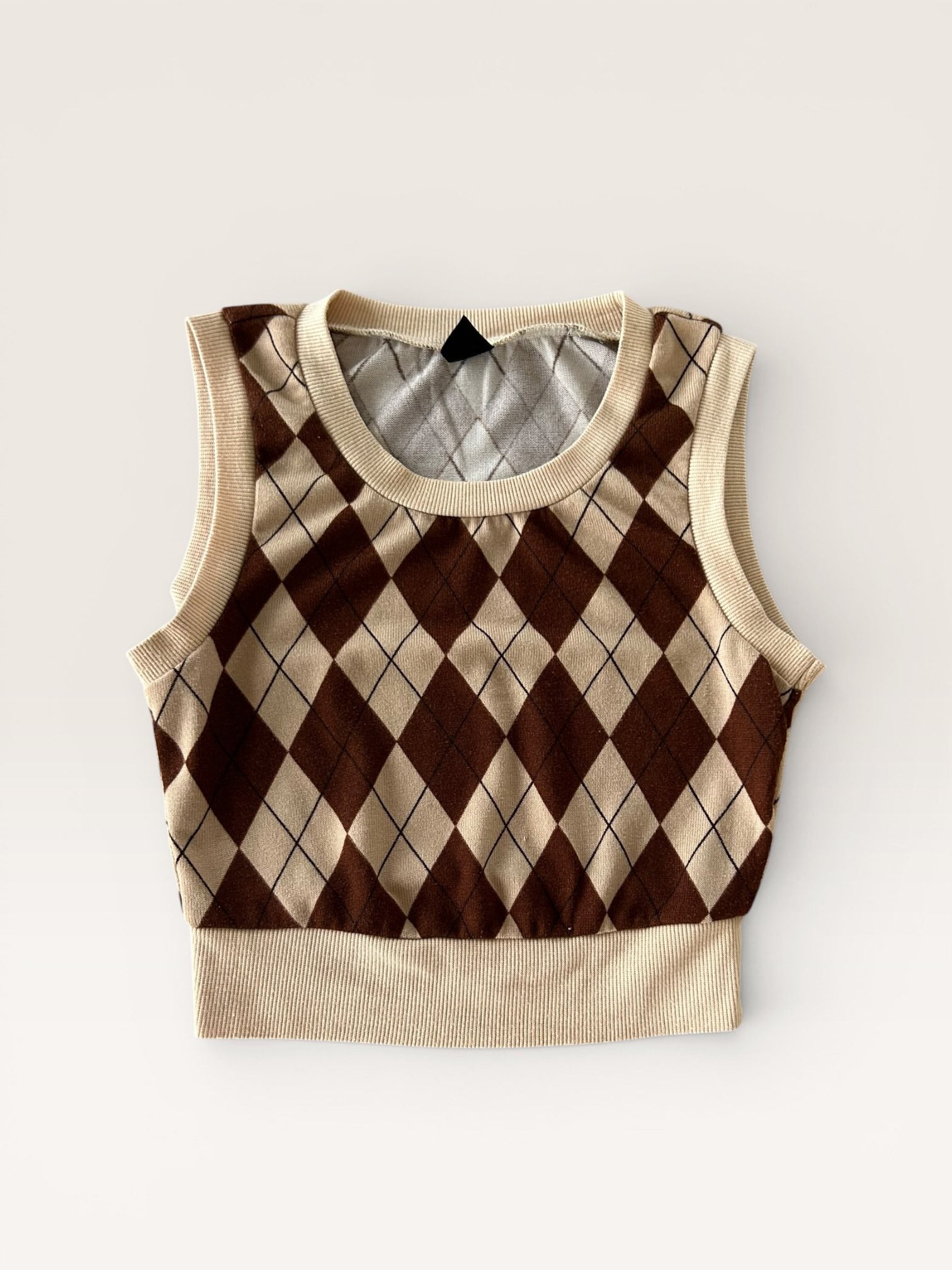 Top court sans manches à carreaux marron et beige Shein taille S/36