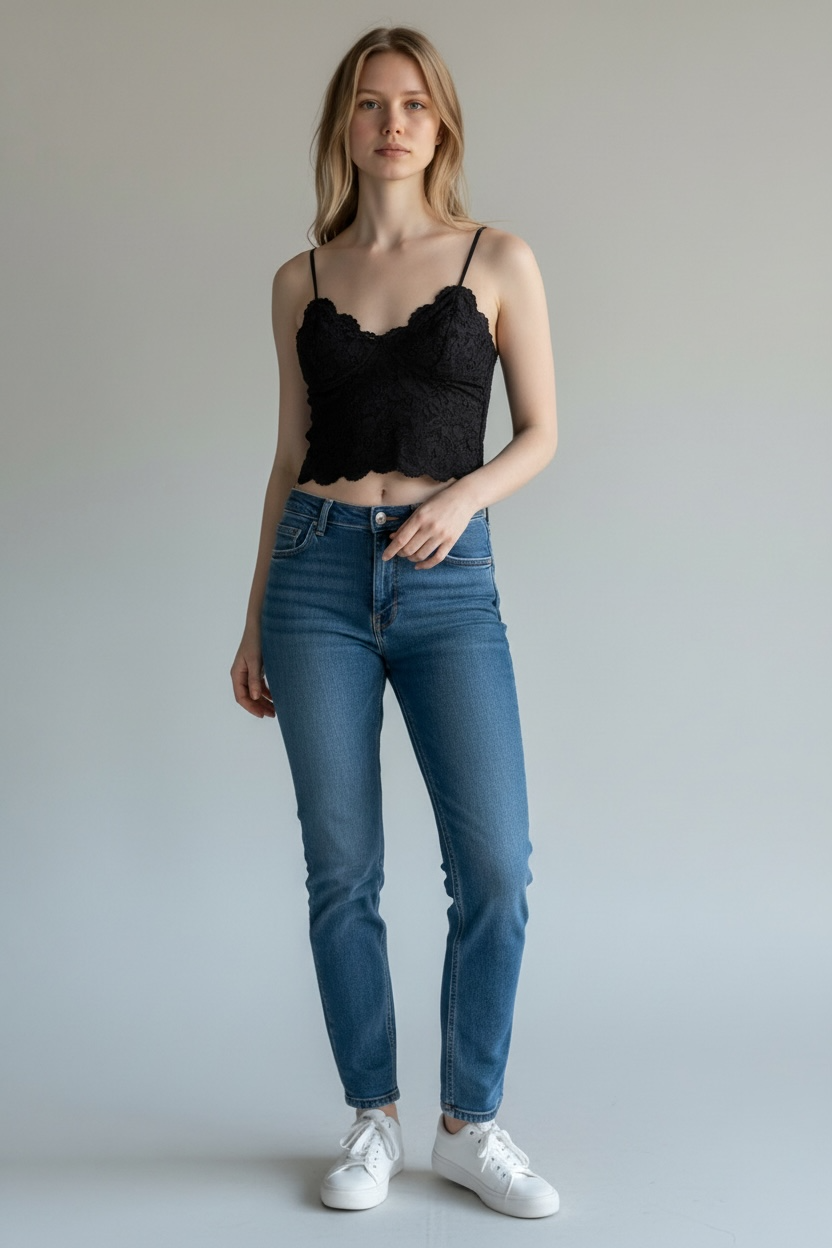 Top court noir dentelle bretelles réglable Amisu taille M