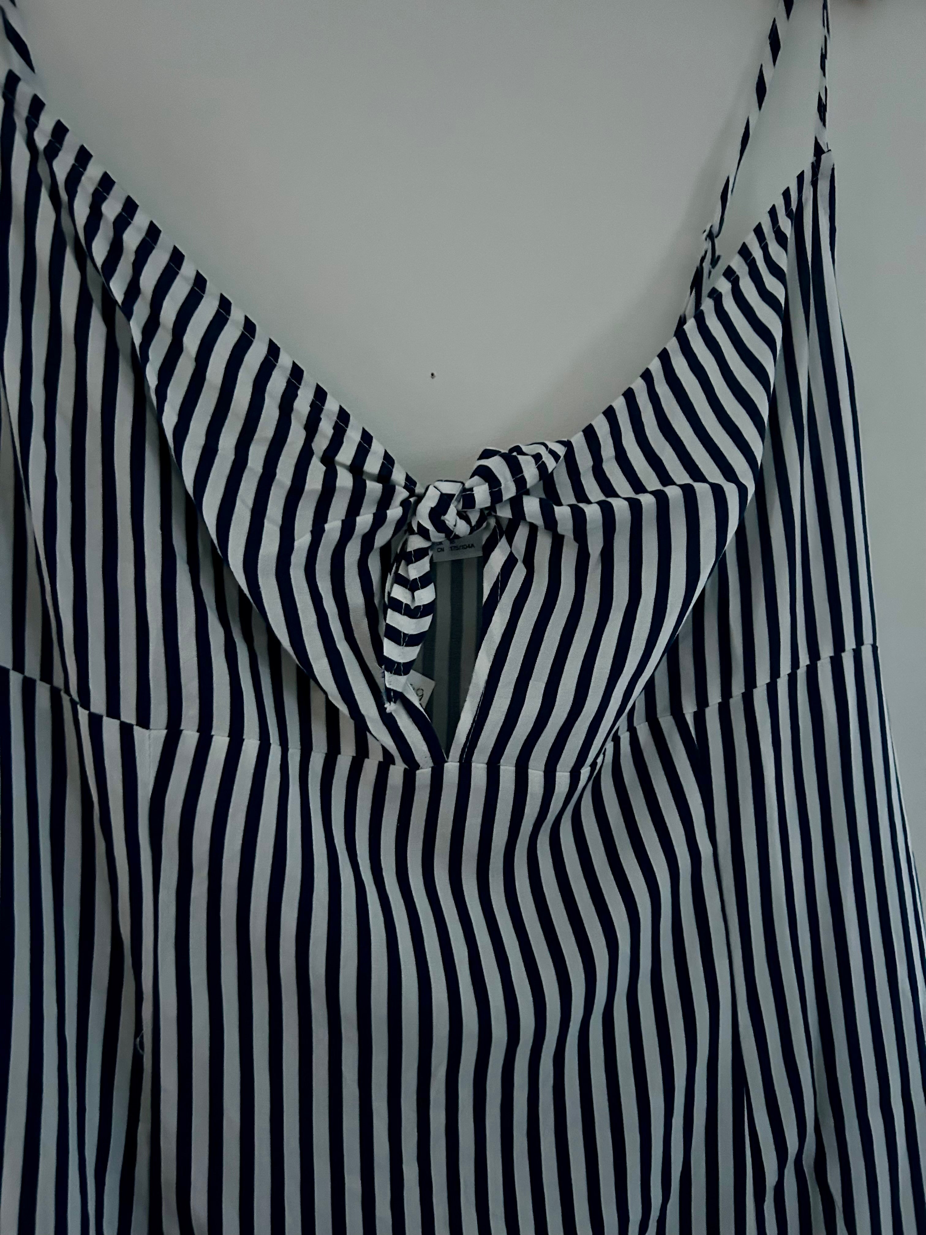 Robe d’été bretelles avec noeud rayé marine et blanc H&M taille 46
