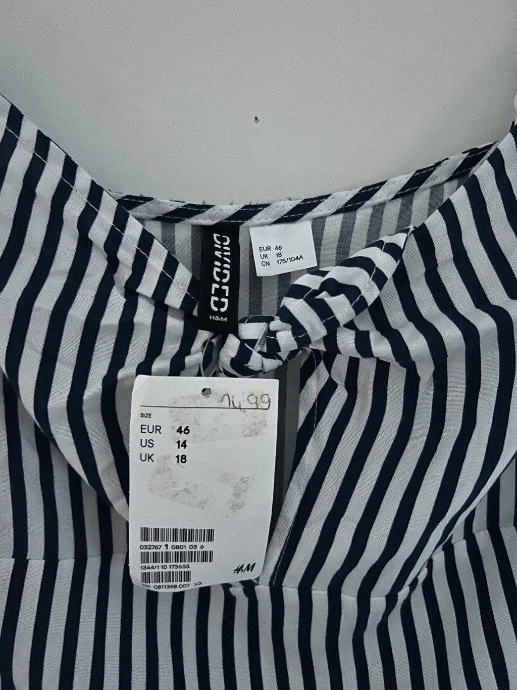 Robe d’été bretelles avec noeud rayé marine et blanc H&M taille 46