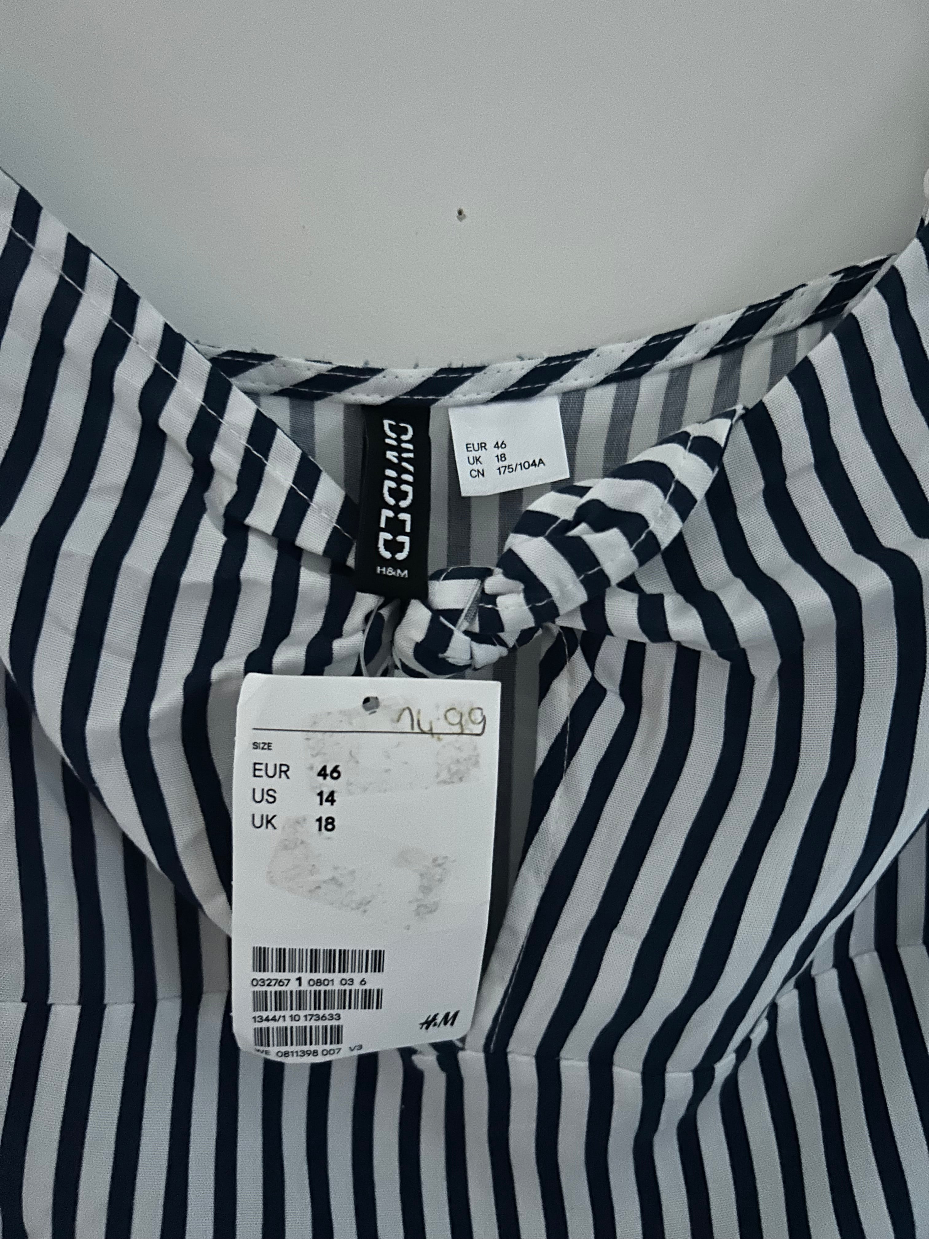 Robe d’été bretelles avec noeud rayé marine et blanc H&M taille 46