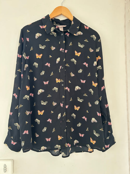 Blouse manches longues noir motif papillon H&M taille 52