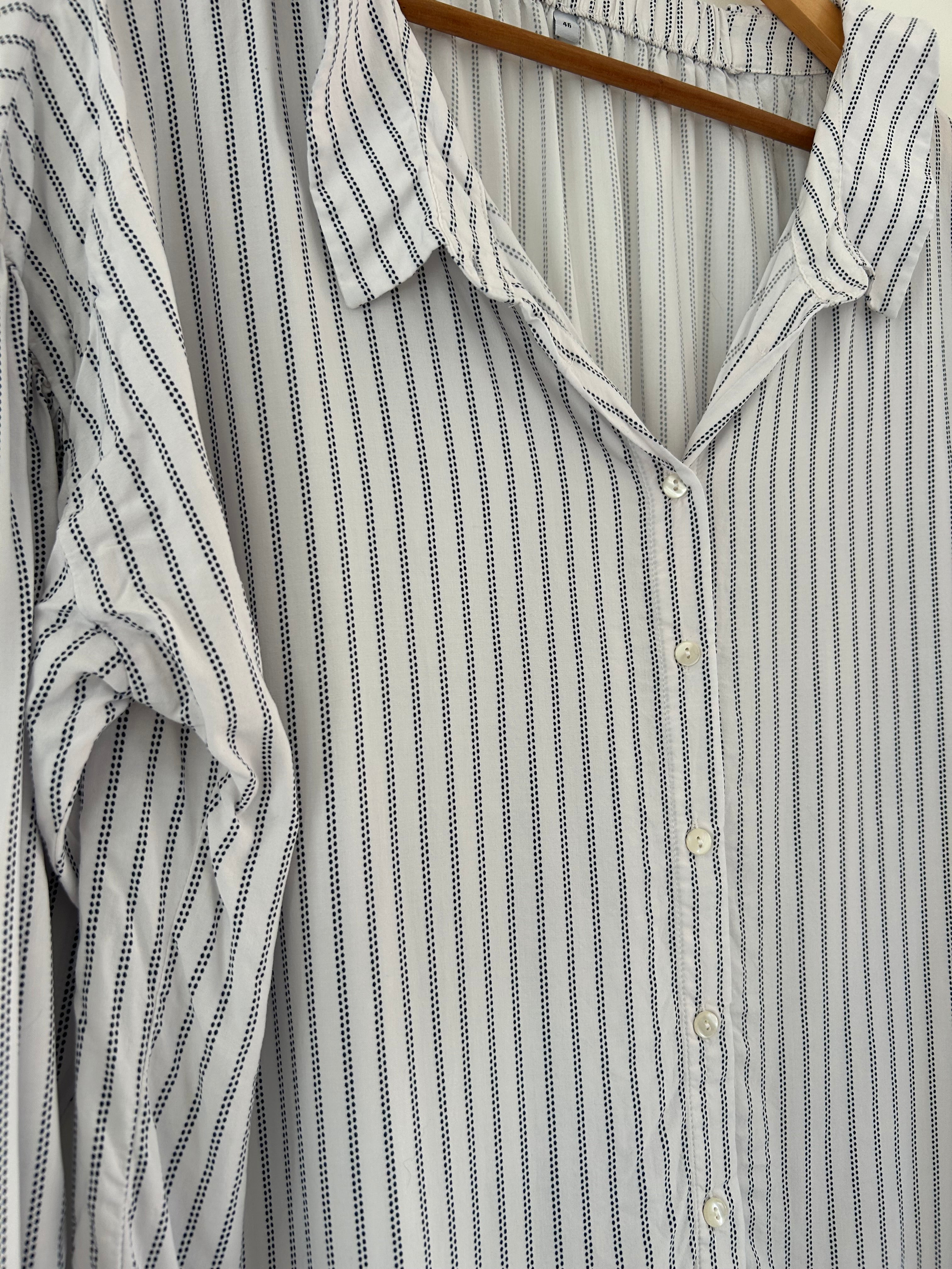 Blouse manches longues à nouer rayé blanc et bleu marine taille 46