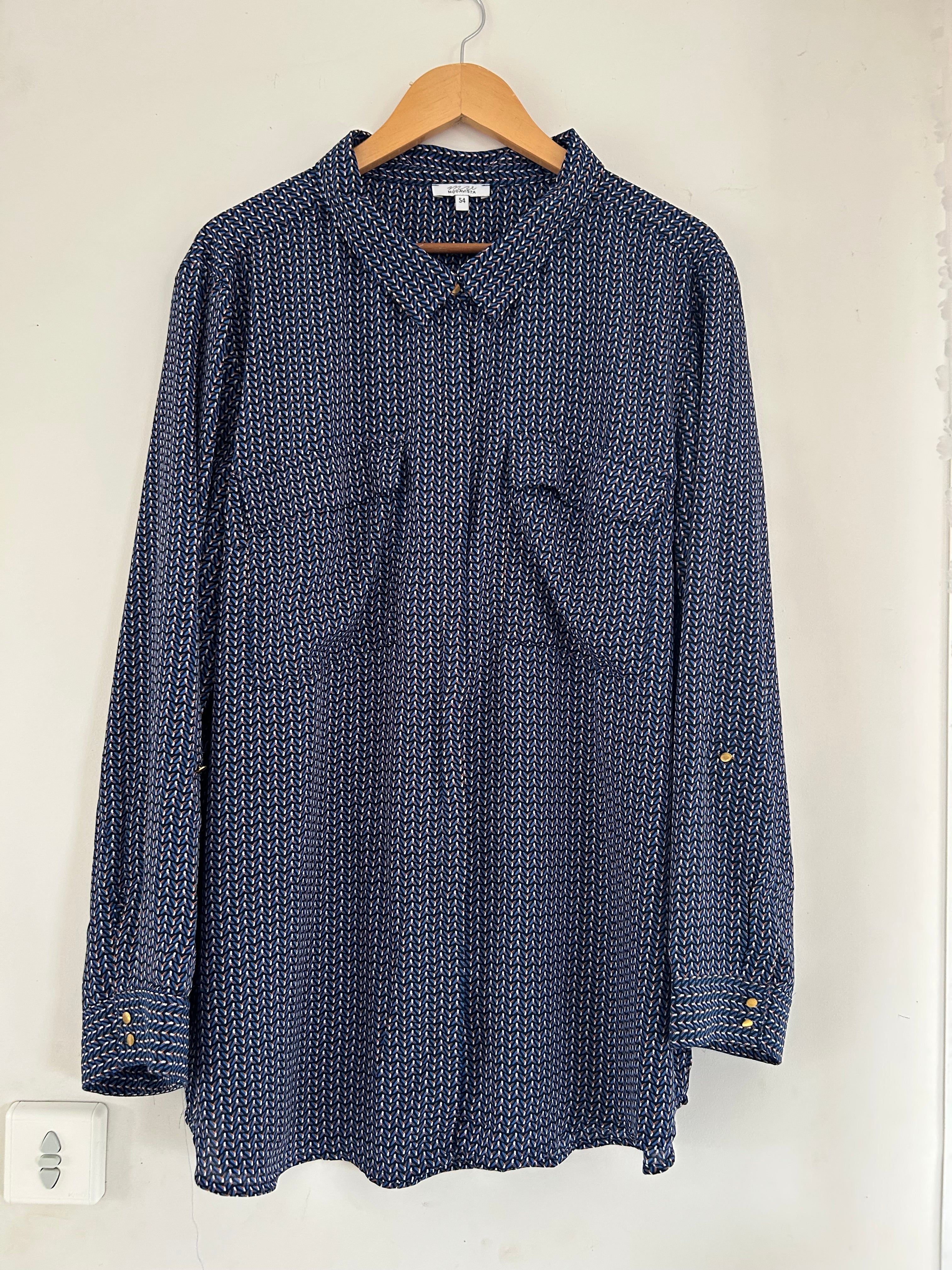 Blouse mousseline manches longues imprimé bleu Modavista taille 54