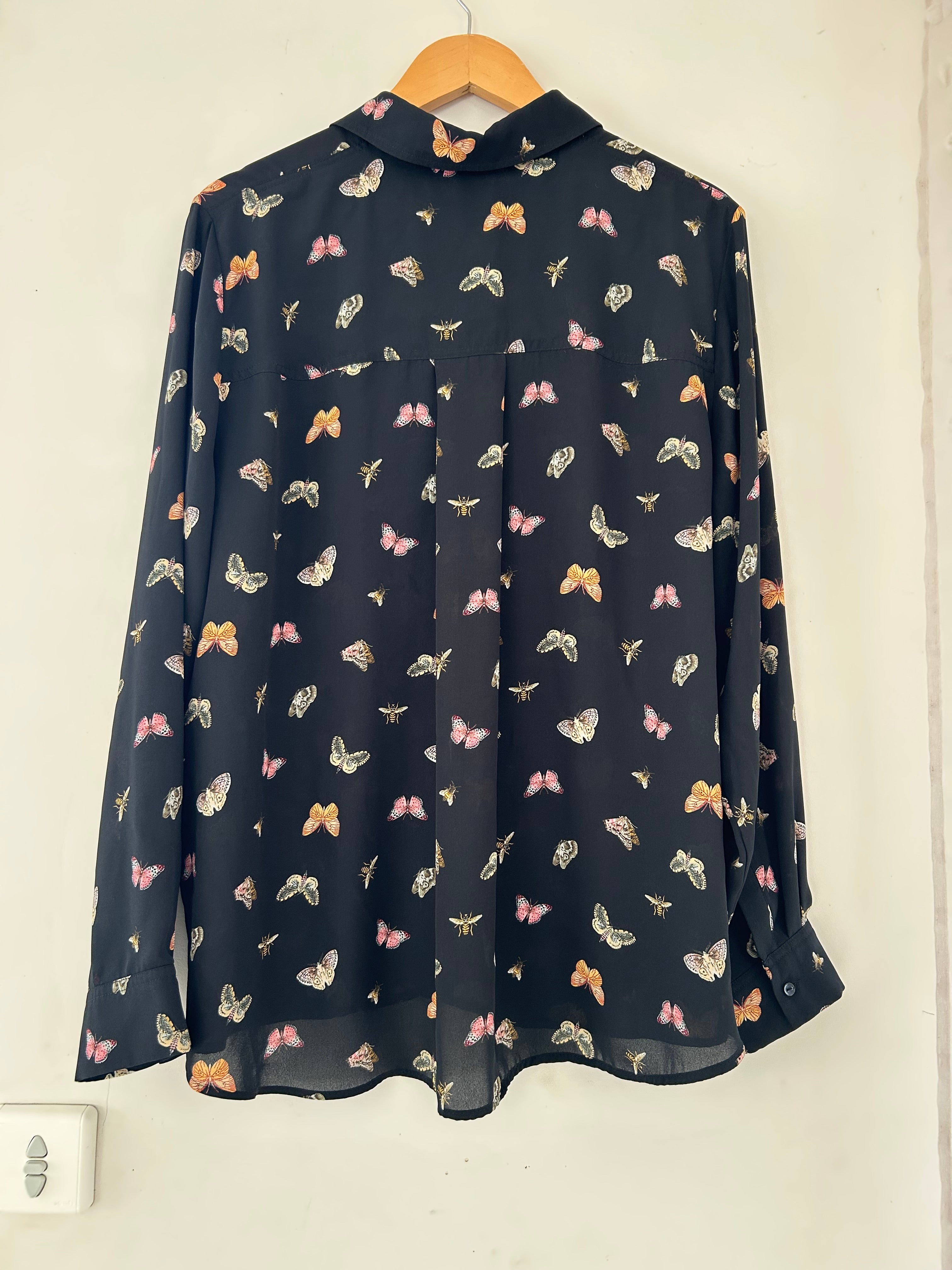 Blouse manches longues noir motif papillon H&M taille 52