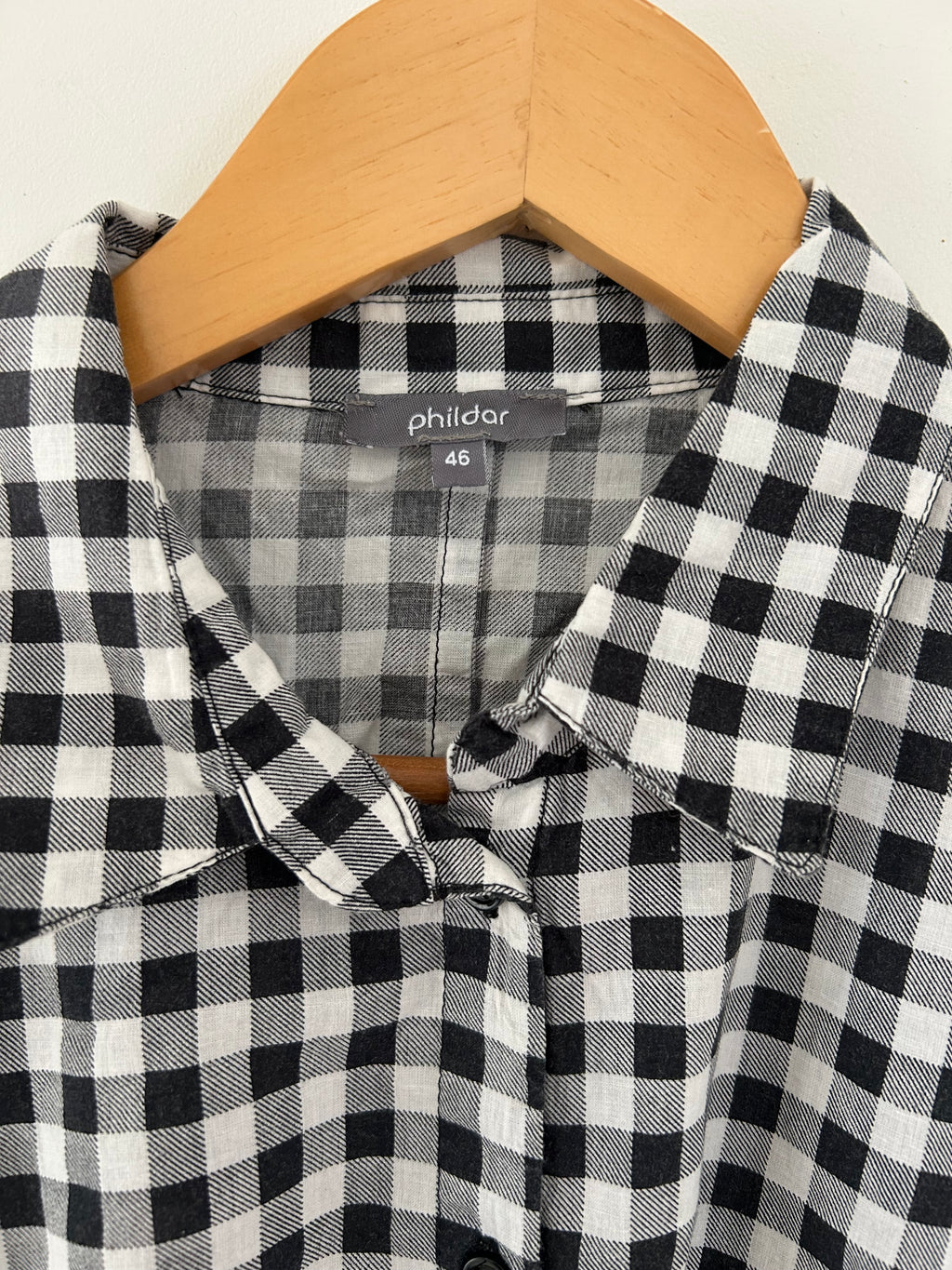 Blouse manches courtes à carreaux noir et blanc avec noeud Phildar taille 46