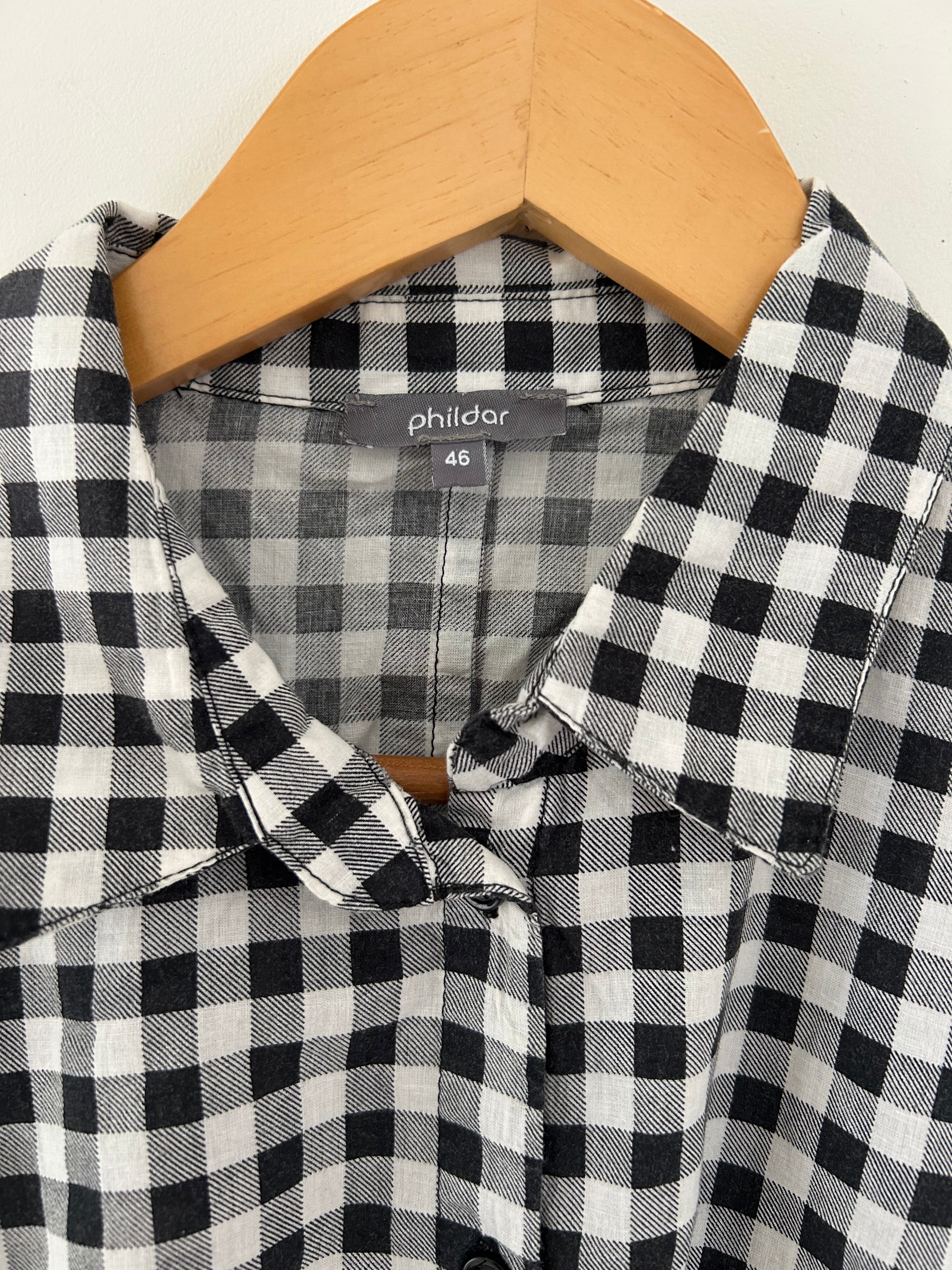 Blouse manches courtes à carreaux noir et blanc avec noeud Phildar taille 46